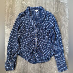 Anthropology Pilcoro Blue Plaid flannel  Button-Up Shirt